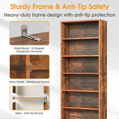63-Inch 6-Shelf Wooden Bookcase