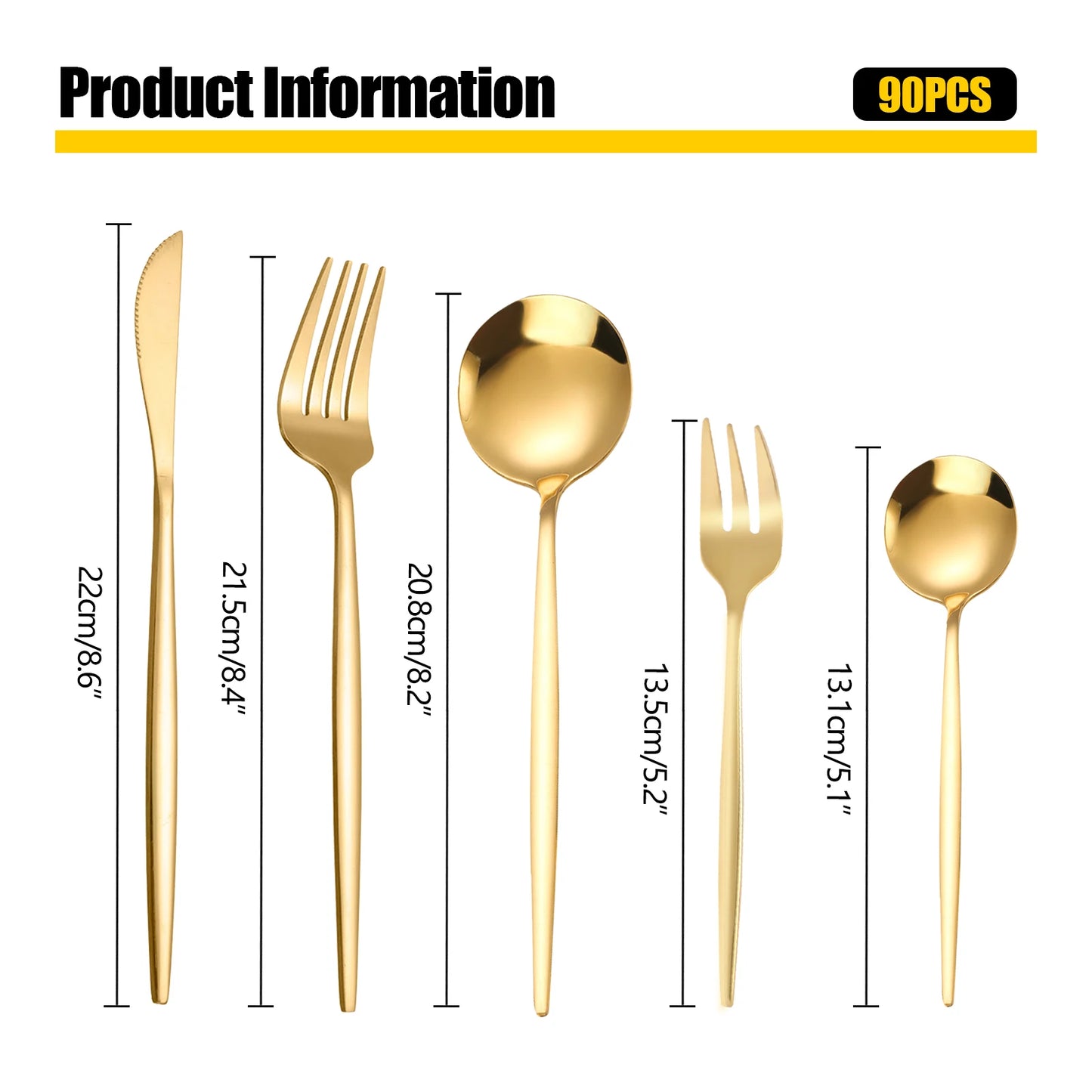 90-Piece Gold Stainless Steel Flatware Set