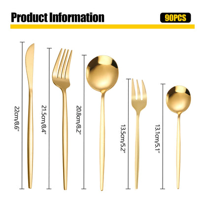 90-Piece Gold Stainless Steel Flatware Set