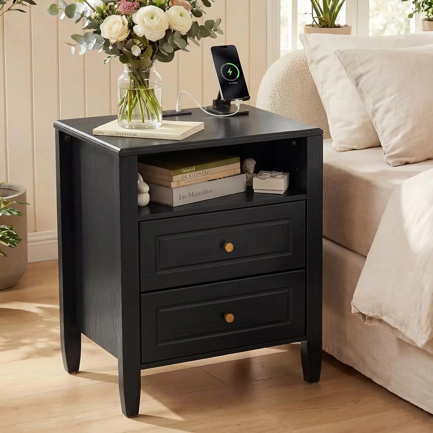 Two-Drawer Nightstand with Charging Station