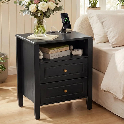 Two-Drawer Nightstand with Charging Station