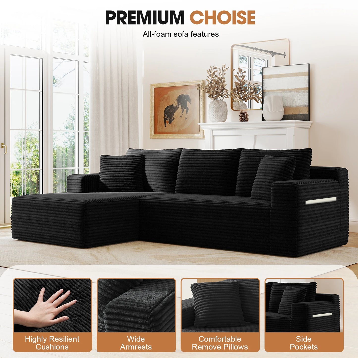 94.5-Inch Modular Corduroy Sectional Sofa