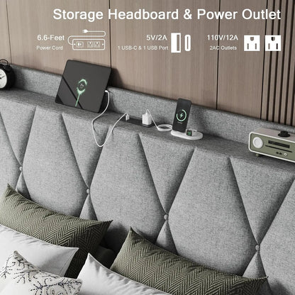 Queen Storage Bed Frame with Charging Station