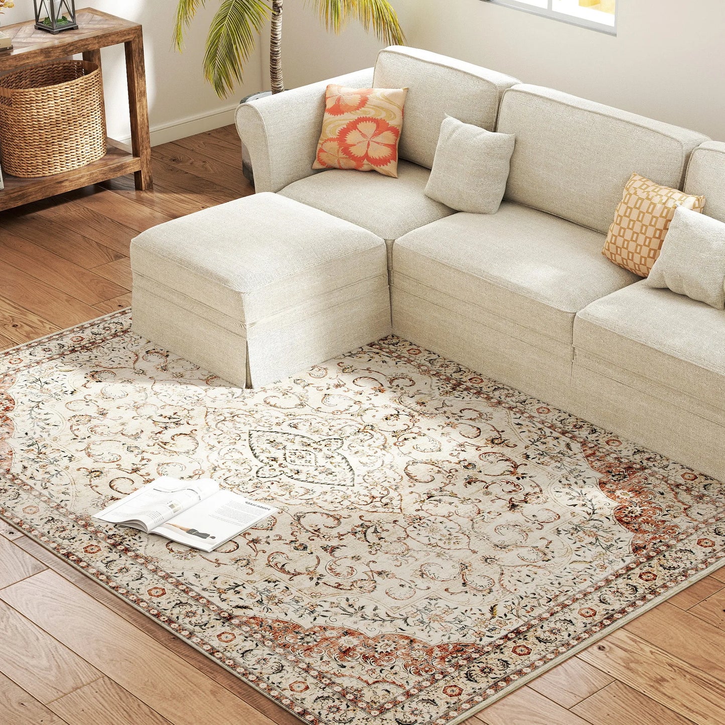 5 x 7-Foot Washable Vintage Medallion Area Rug