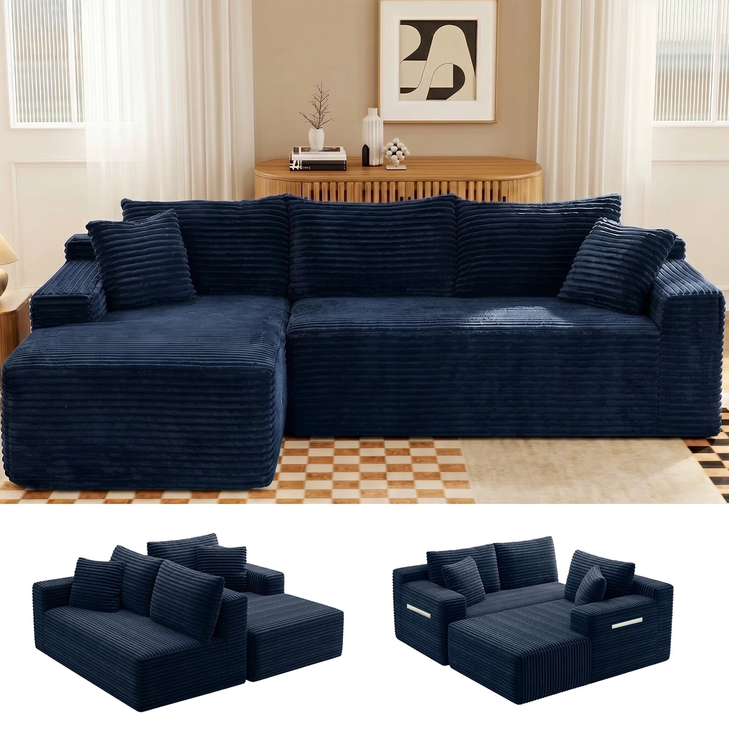 94.5-Inch Modular Corduroy Sectional Sofa