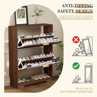 Slim Shoe Cabinet with Two Flip Drawers