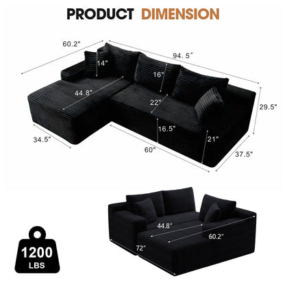 94.5-Inch Modular Corduroy Sectional Sofa