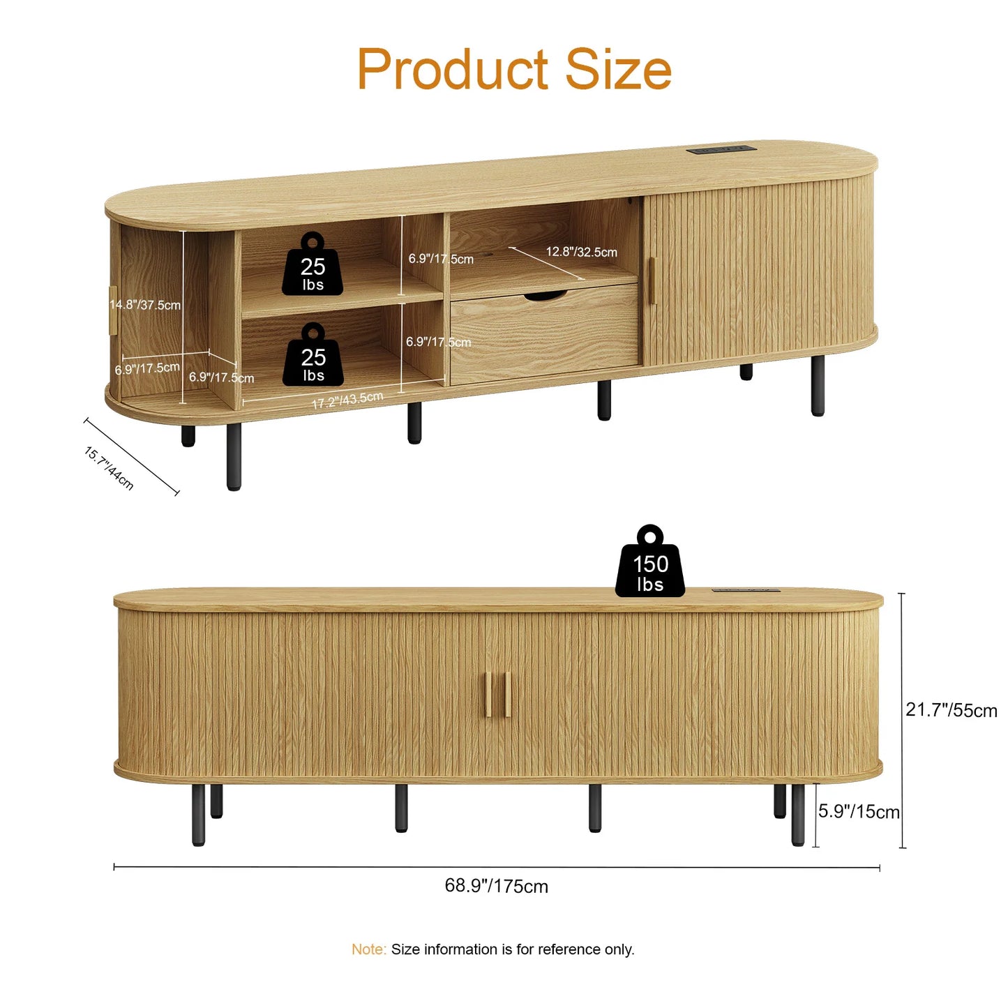 69-Inch TV Stand with Power Outlet and Storage