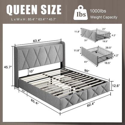 Queen Storage Bed Frame with Charging Station