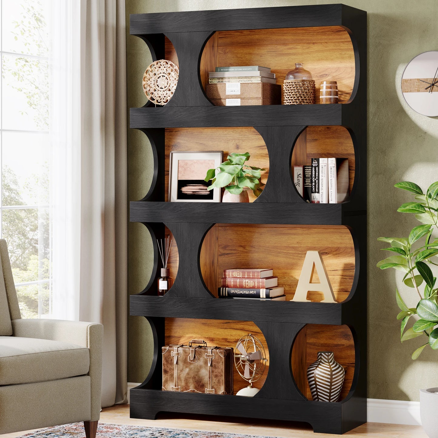 71-Inch 4-Tier S-Shaped Bookcase