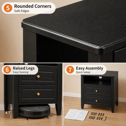 Two-Drawer Nightstand with Charging Station
