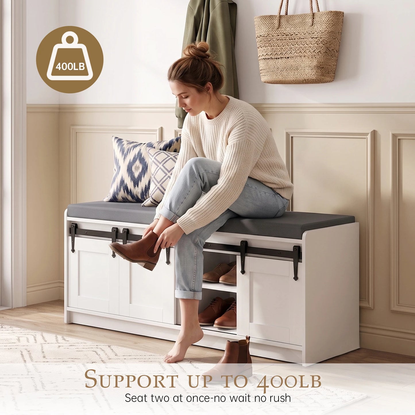 41.7-Inch Shoe Storage Bench with Cushioned Seat