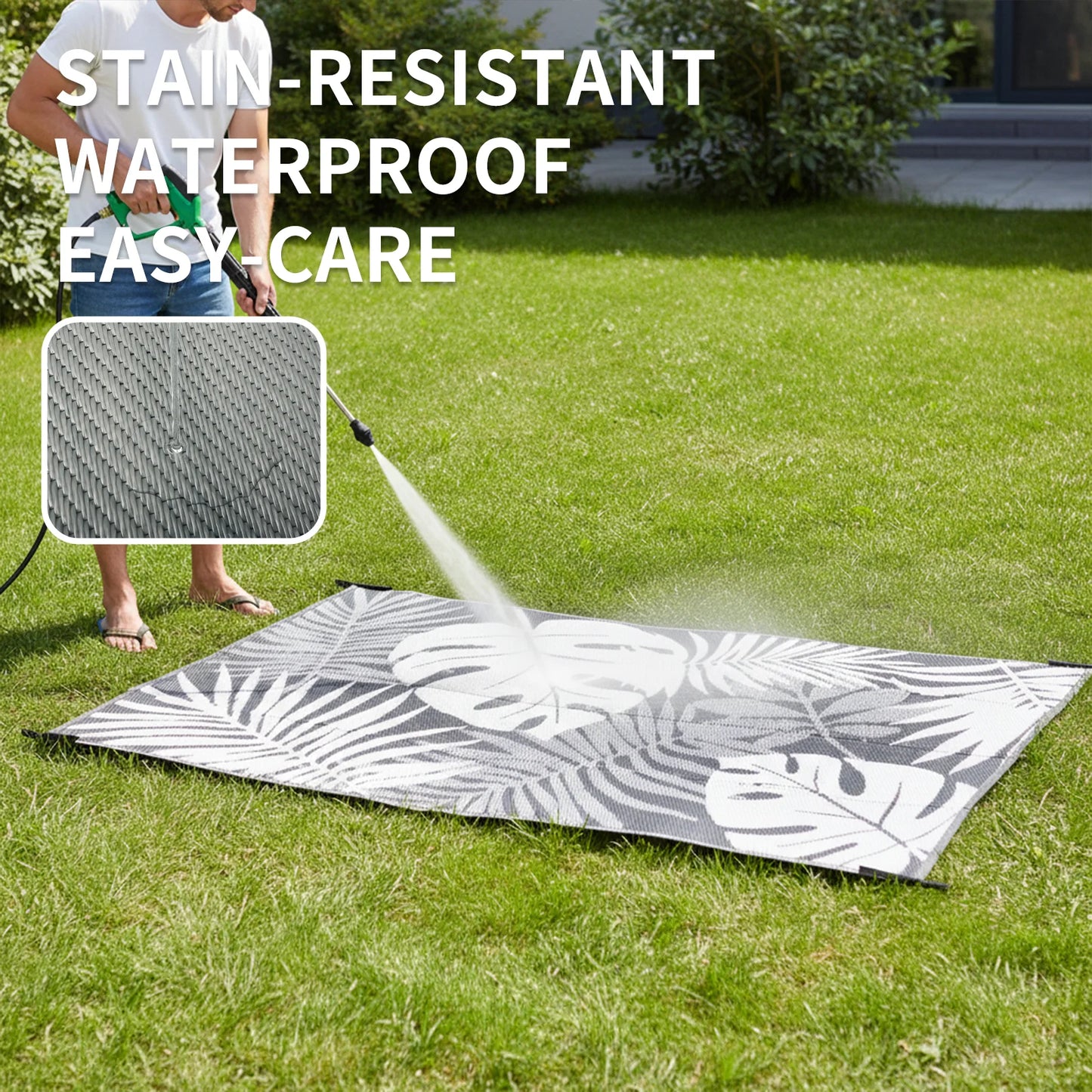 Reversible Waterproof Leaf-Pattern Outdoor Rug