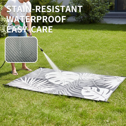 Reversible Waterproof Leaf-Pattern Outdoor Rug
