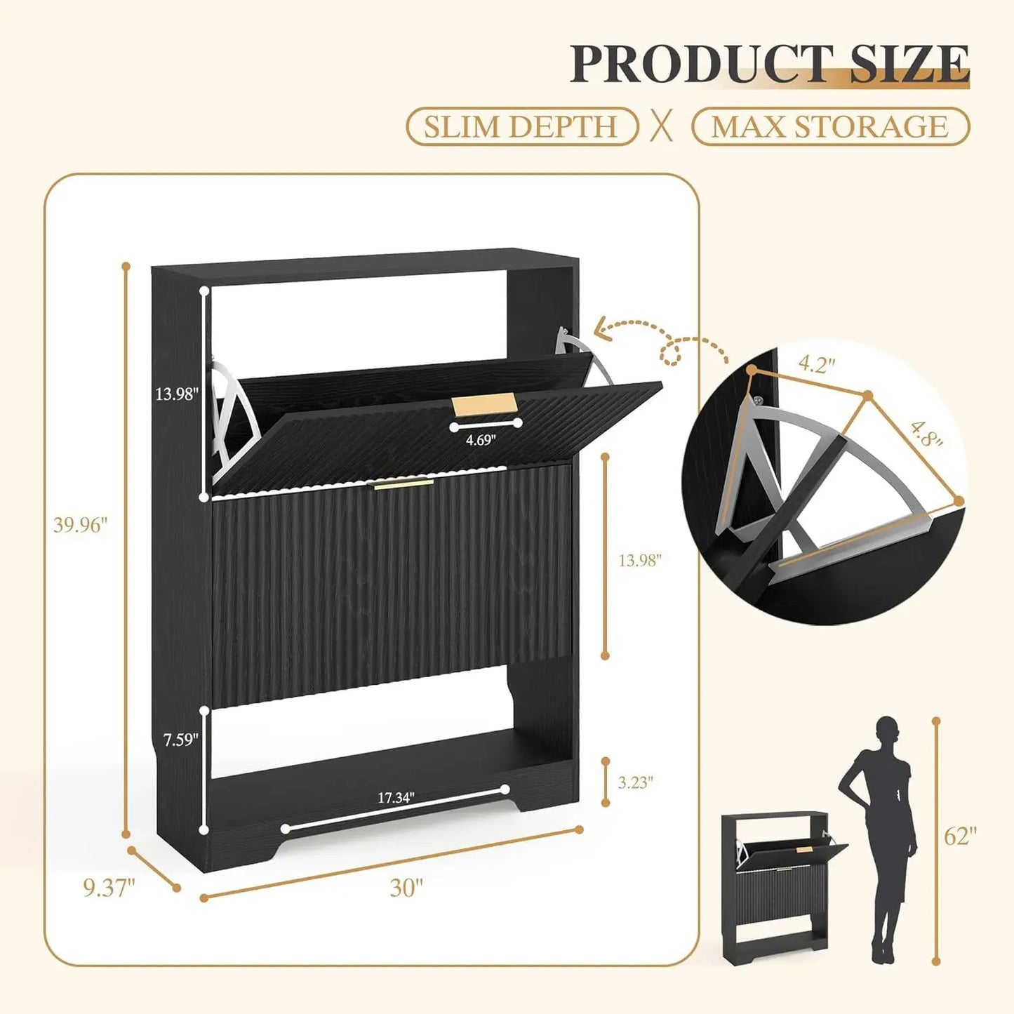 Slim Shoe Cabinet with Two Flip Drawers