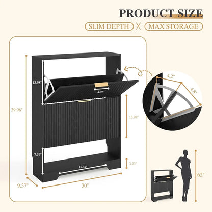 Slim Shoe Cabinet with Two Flip Drawers