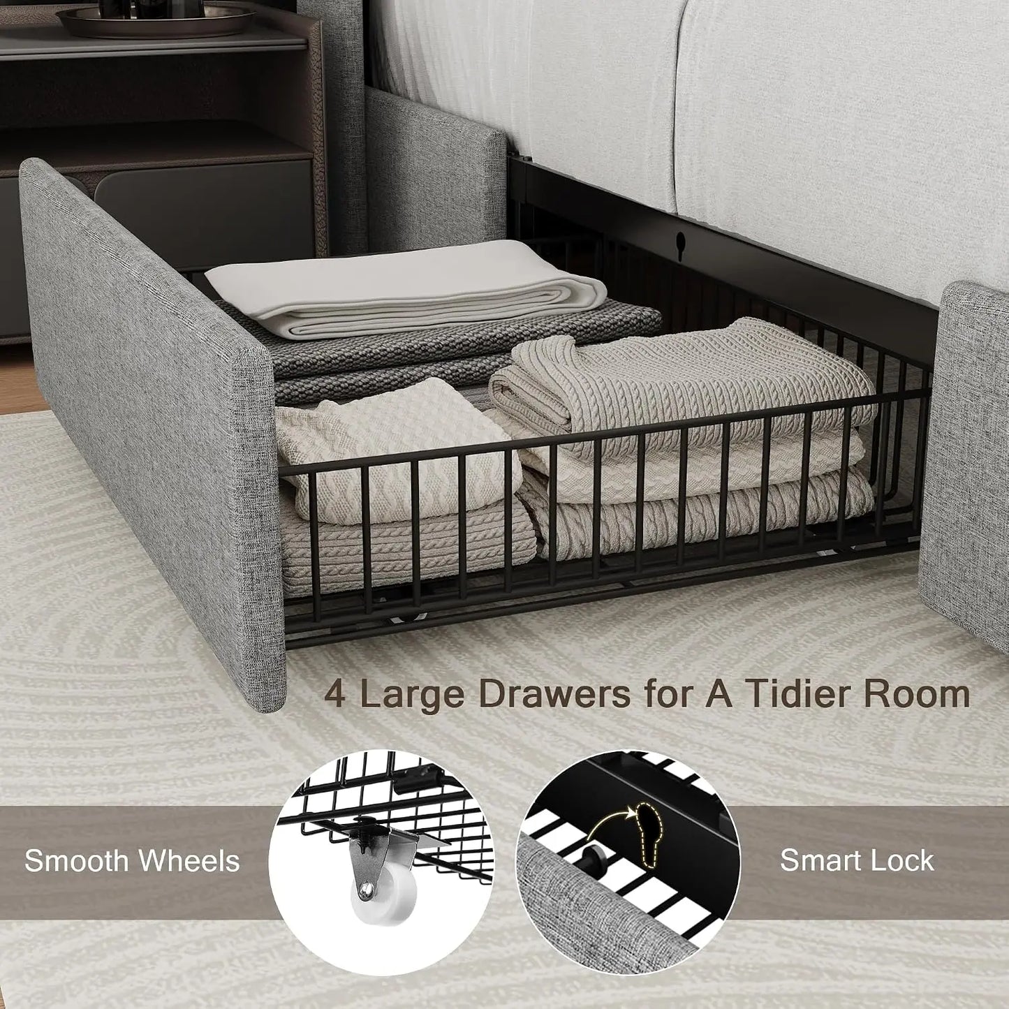 Queen Storage Bed Frame with Charging Station