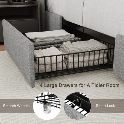 Queen Storage Bed Frame with Charging Station