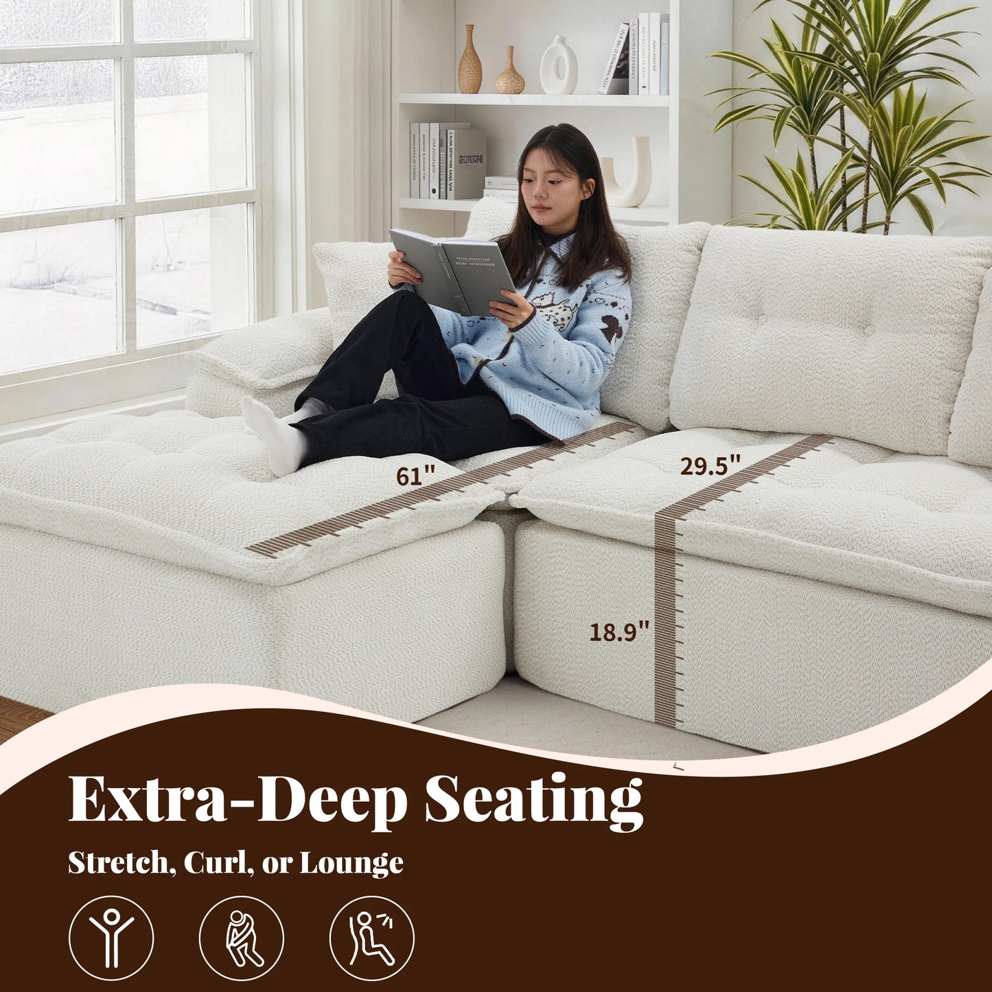 110-Inch Modular Chenille Sectional Sofa with Ottoman
