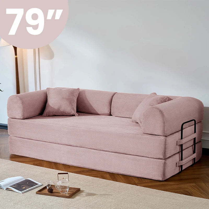 79-Inch Convertible Corduroy Sofa Bed