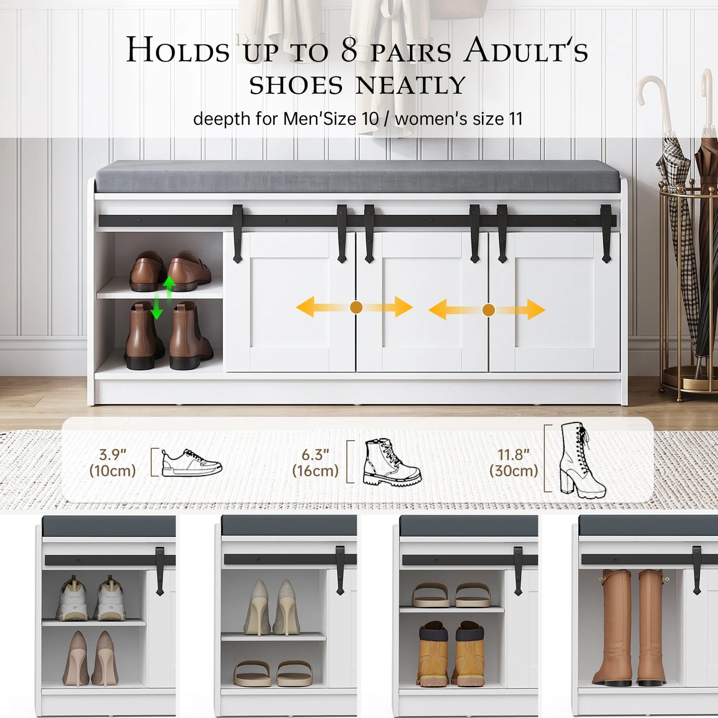 41.7-Inch Shoe Storage Bench with Cushioned Seat