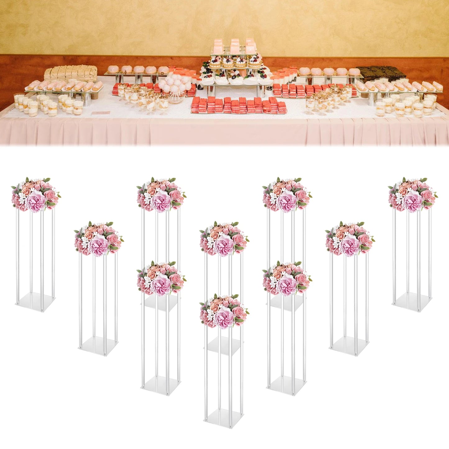 Set of 10 23.6-Inch Acrylic Flower Stands