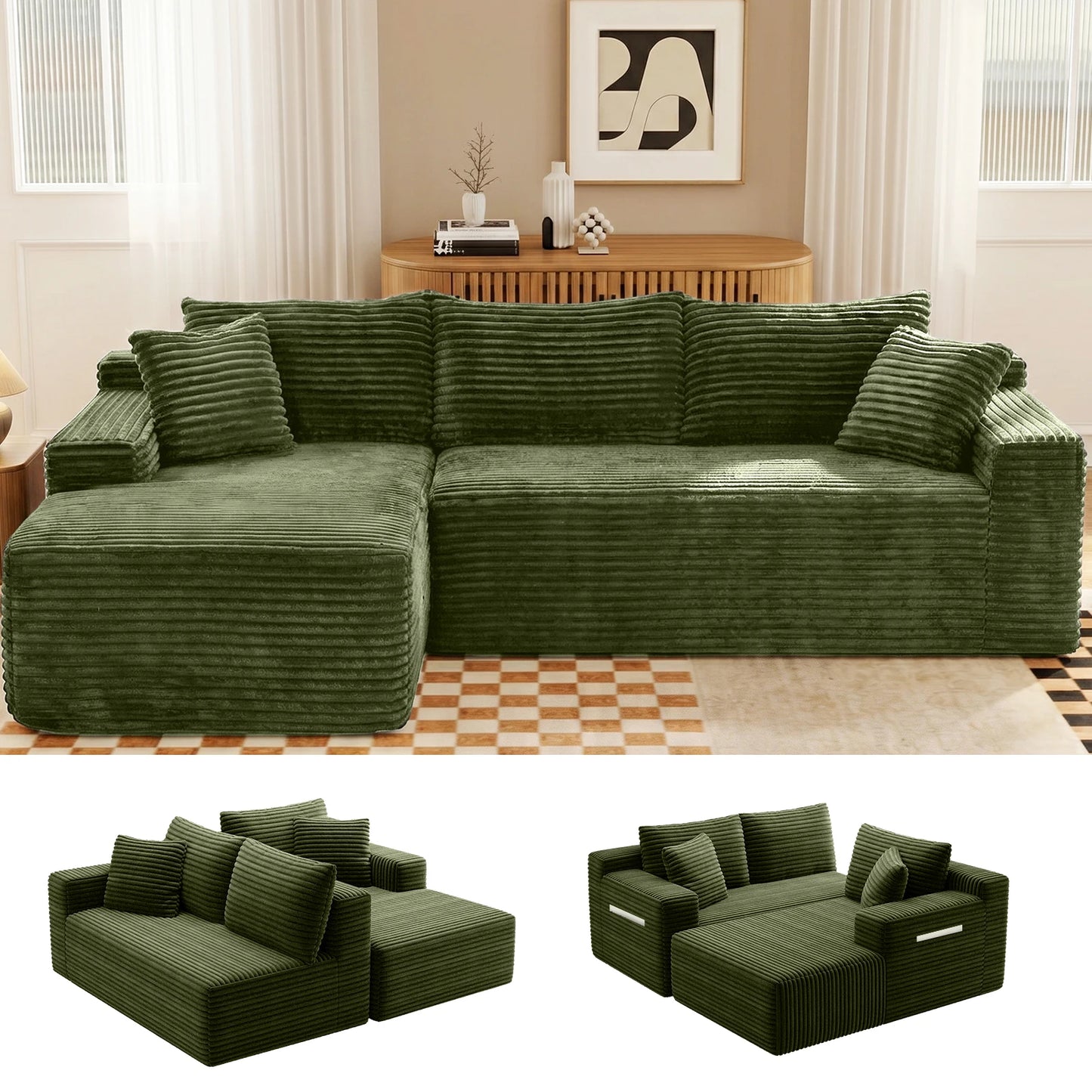 94.5-Inch Modular Corduroy Sectional Sofa