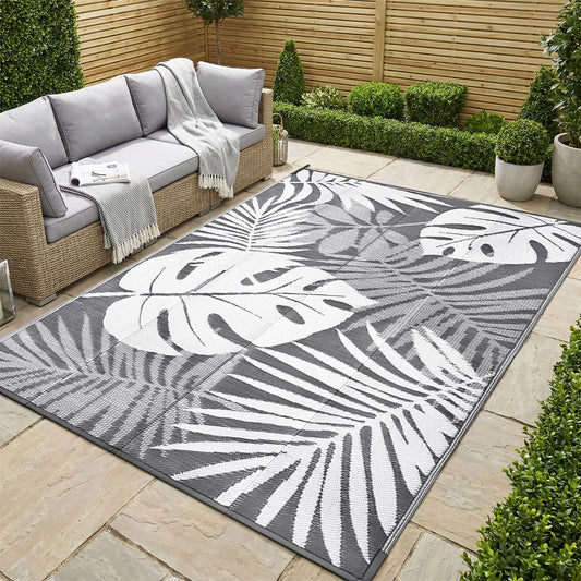 Reversible Waterproof Leaf-Pattern Outdoor Rug