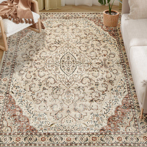 5 x 7-Foot Washable Vintage Medallion Area Rug