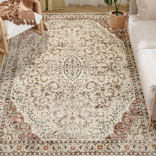 5 x 7-Foot Washable Vintage Medallion Area Rug