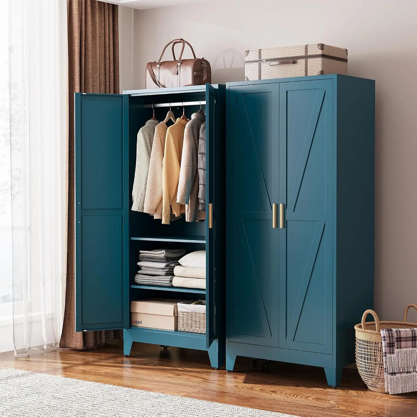 71-Inch Freestanding Convertible Metal Wardrobe