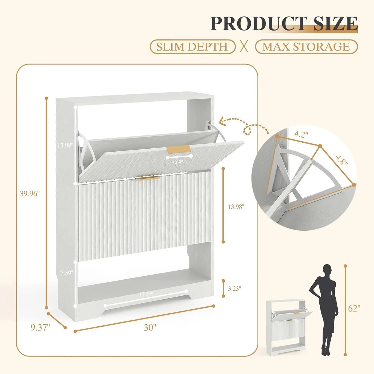 Slim Shoe Cabinet with Two Flip Drawers