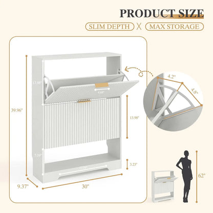 Slim Shoe Cabinet with Two Flip Drawers