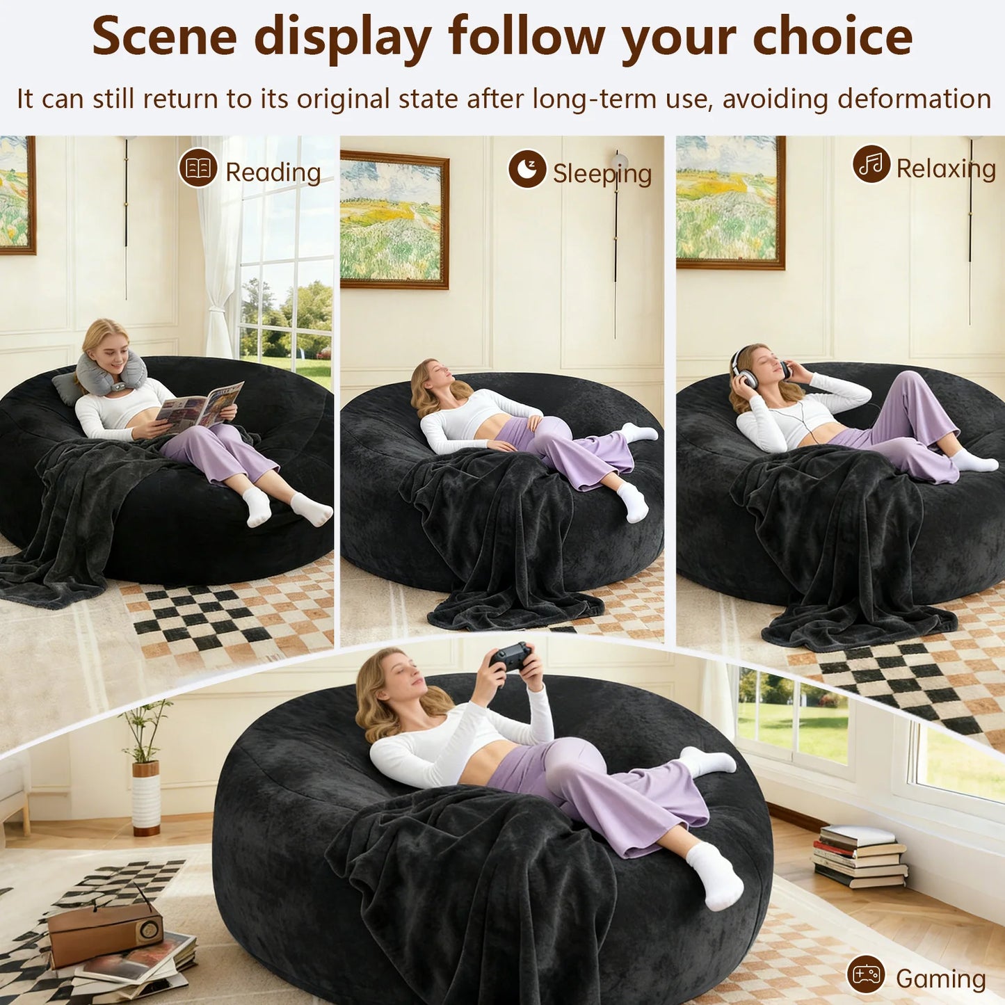 39.4 x 39.4 x 23.6-Inch Memory Foam Beanbag Chair