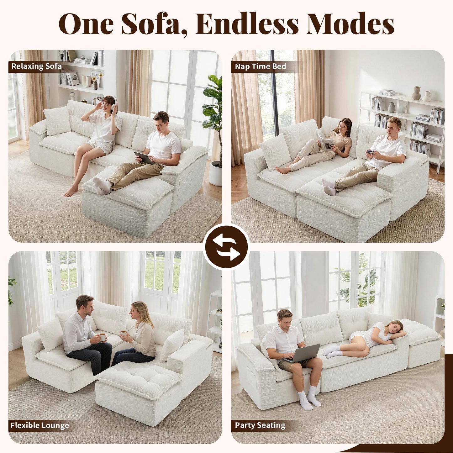 110-Inch Modular Chenille Sectional Sofa with Ottoman