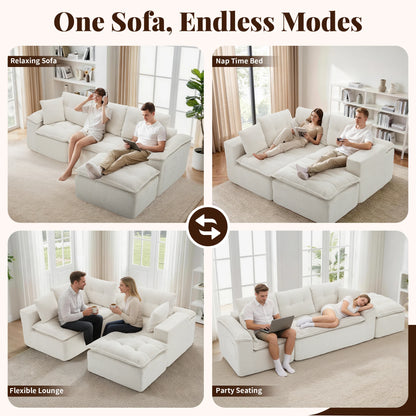110-Inch Modular Chenille Sectional Sofa with Ottoman