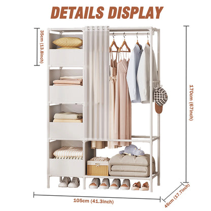 Portable Fabric Wardrobe with Four Drawers