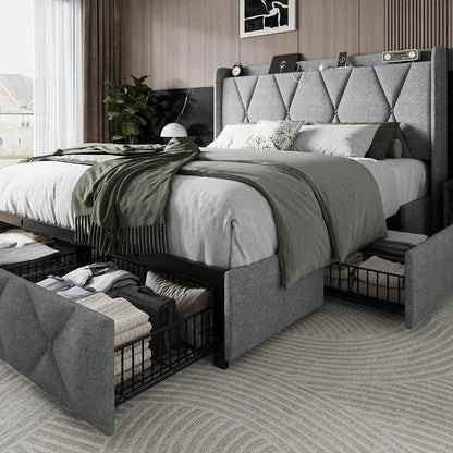 Queen Storage Bed Frame with Charging Station