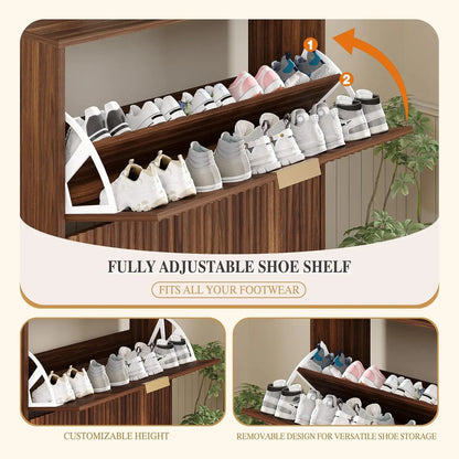 Slim Shoe Cabinet with Two Flip Drawers