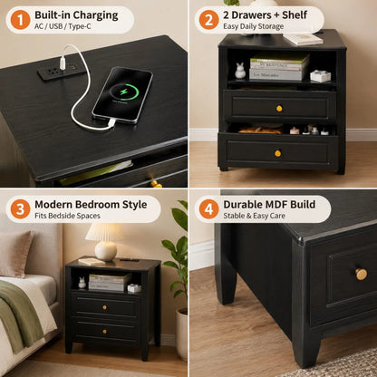 Two-Drawer Nightstand with Charging Station