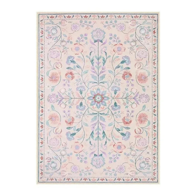 Washable Pink Floral Area Rug