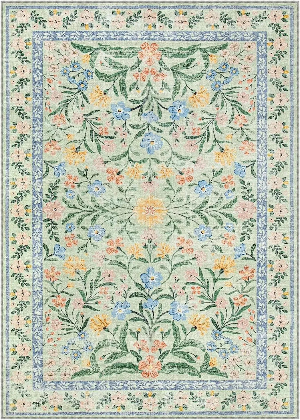 Washable Pink Floral Area Rug