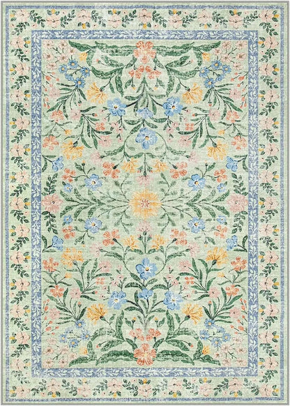 Washable Pink Floral Area Rug