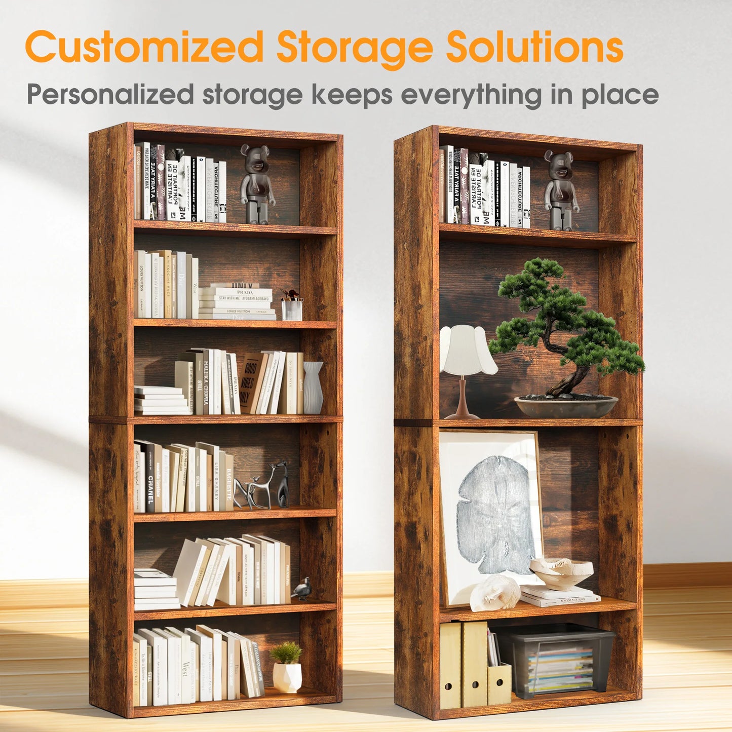 63-Inch 6-Shelf Wooden Bookcase