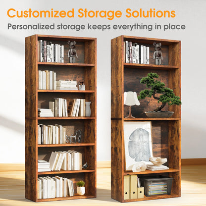 63-Inch 6-Shelf Wooden Bookcase