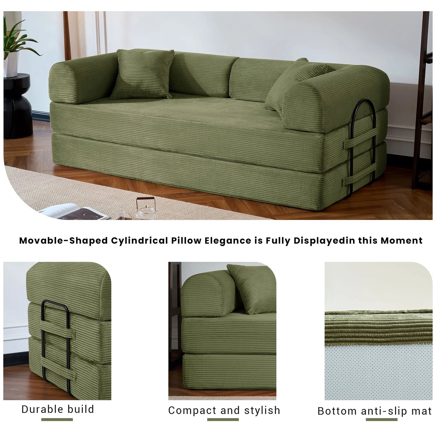 79-Inch Convertible Corduroy Sofa Bed