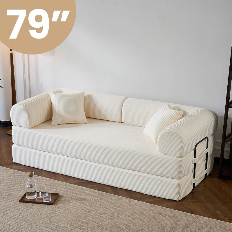 79-Inch Convertible Corduroy Sofa Bed