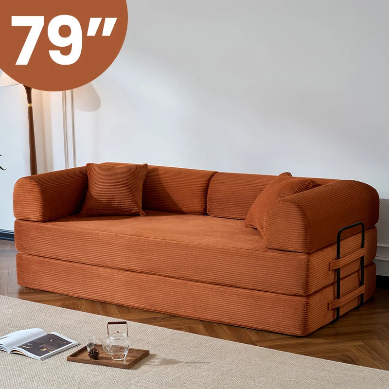 79-Inch Convertible Corduroy Sofa Bed