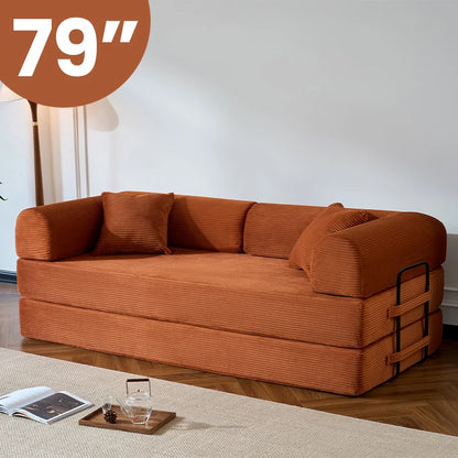 79-Inch Convertible Corduroy Sofa Bed