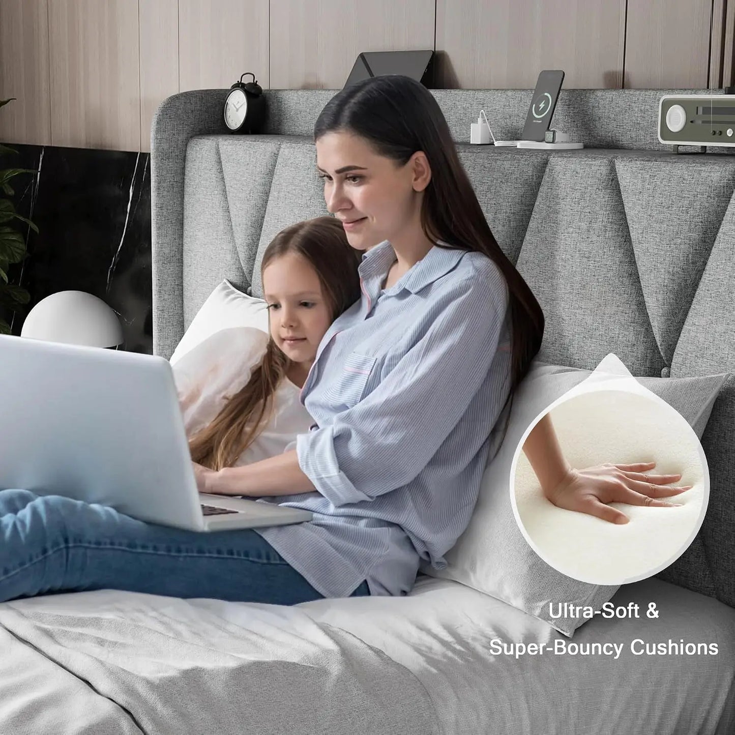 Queen Storage Bed Frame with Charging Station